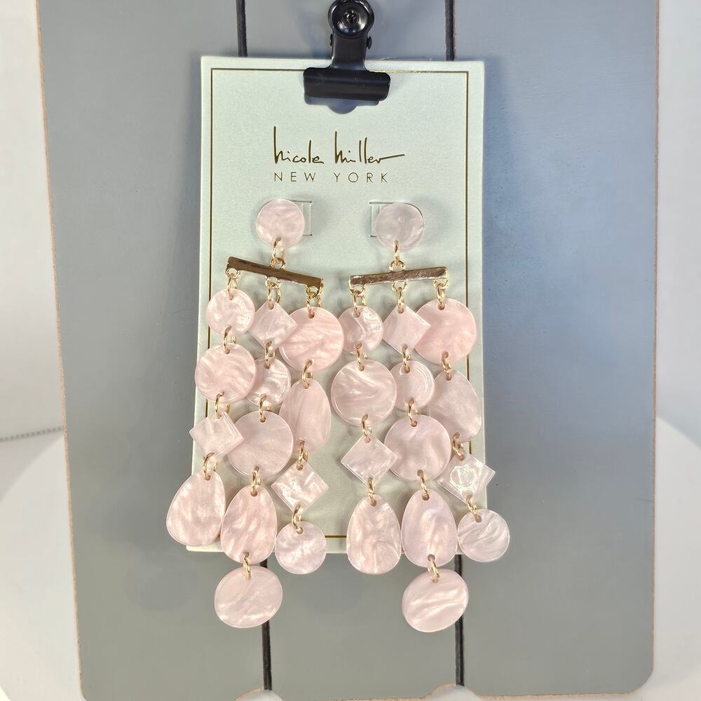 Nicole Miller New York Pink Geometric Dangle Earrings Statement Chandelier 4 in.